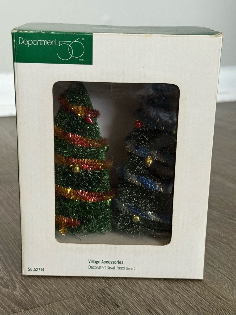Vintage Dept 56 DECORATED SISAL CHRISTMAS TREES Snow Village Accessories (NIB)